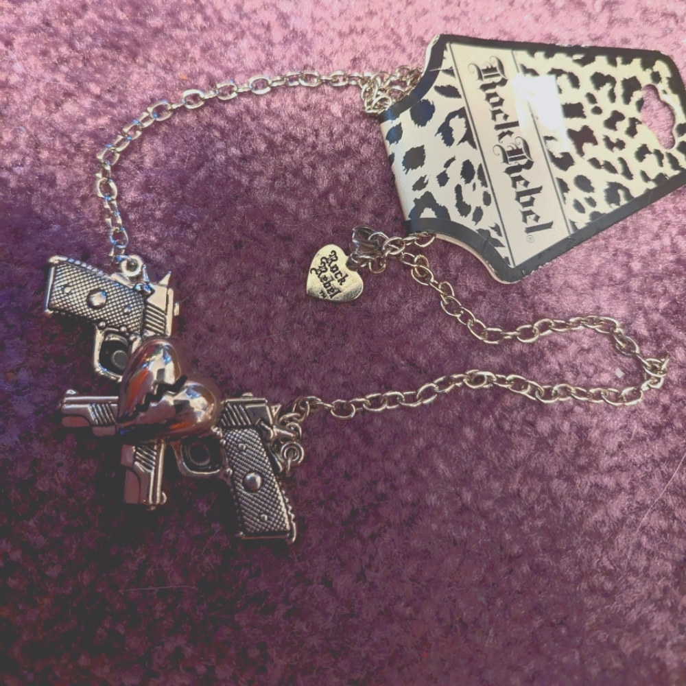 Silver Heart and Pistols Necklace
